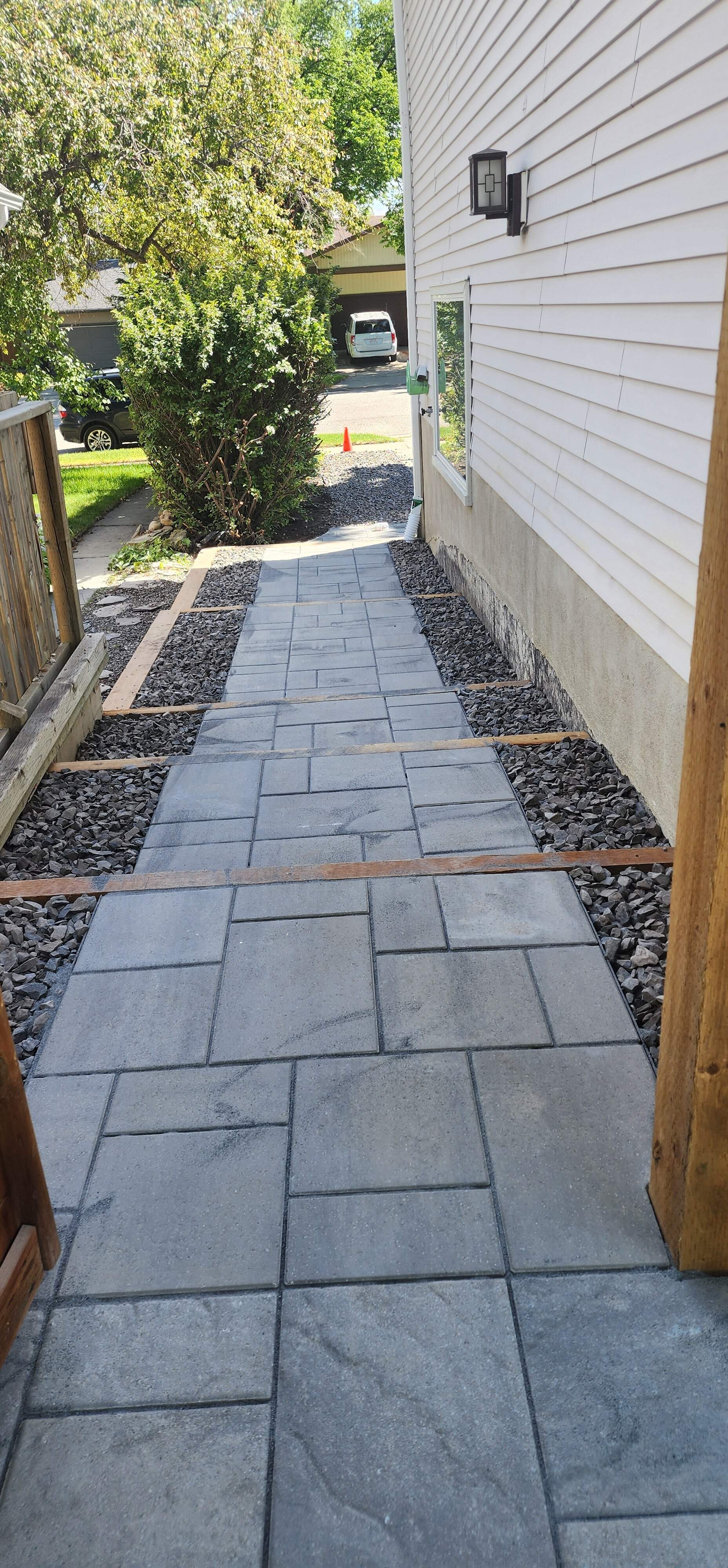 Low Maintenance steps walkway side yard landscaping calgary-min